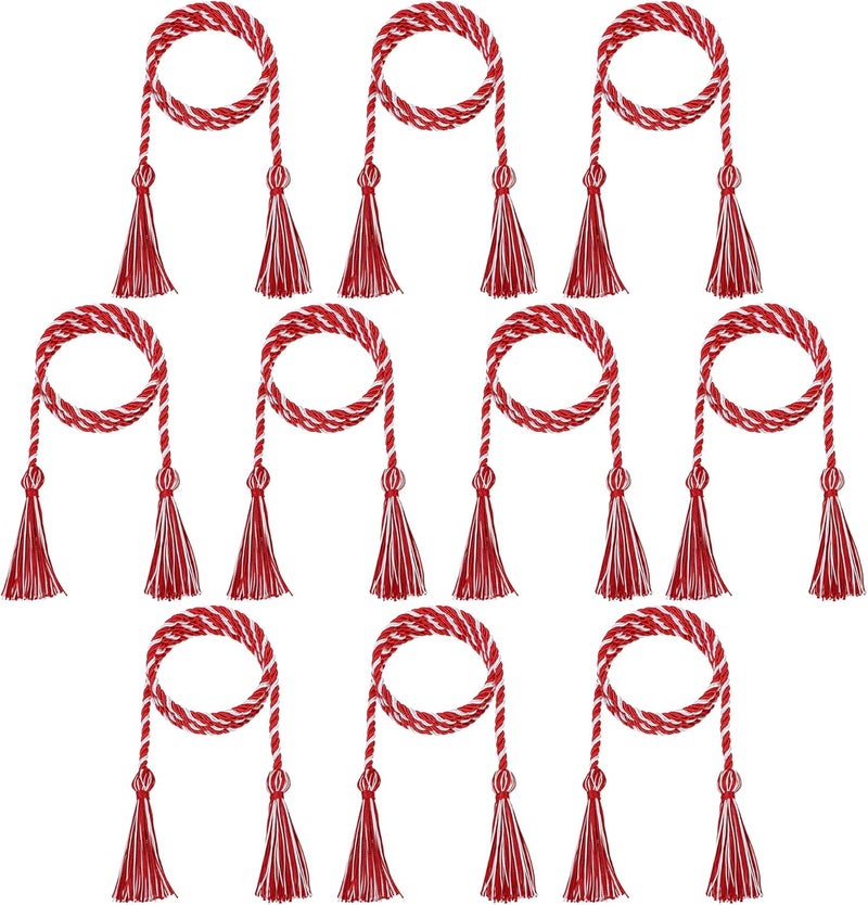D DODOU 10 Pieces Graduation Cords Polyester Graduation Honor Braided Cords with Sewing Tassels for Bachelor, Master, Doctor 68" Long (Red White) - Image 1